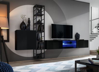 Schwarz Wohnwand 270cm Luxus Wandschrank Wohnzimmermöbel Regale Holz Einrichtung